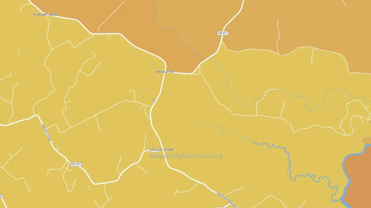 Map of the best neighborhoods in the Middleton area, with better matches in green and worse matches in red