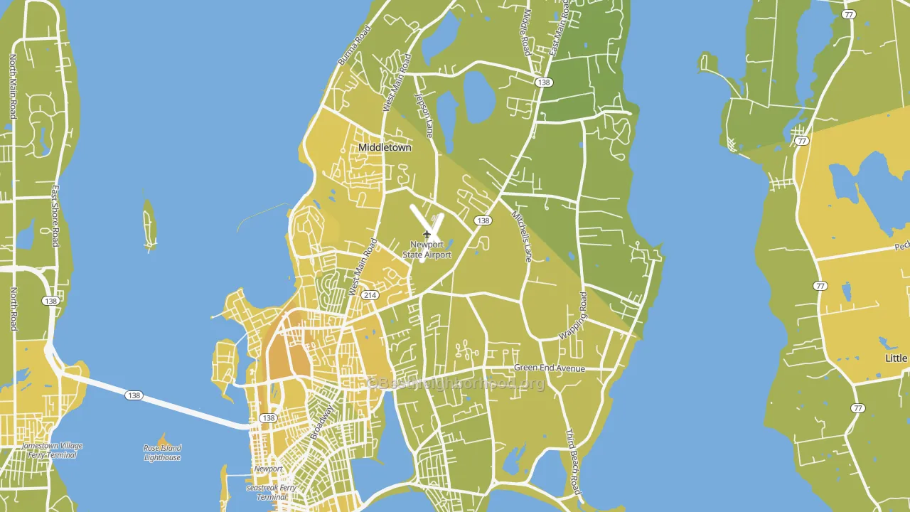 Map of the best neighborhoods in the Middletown area, with better matches in green and worse matches in red