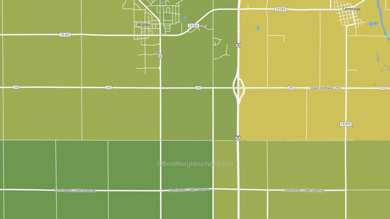Map of the best neighborhoods in the Midvale area, with better matches in green and worse matches in red