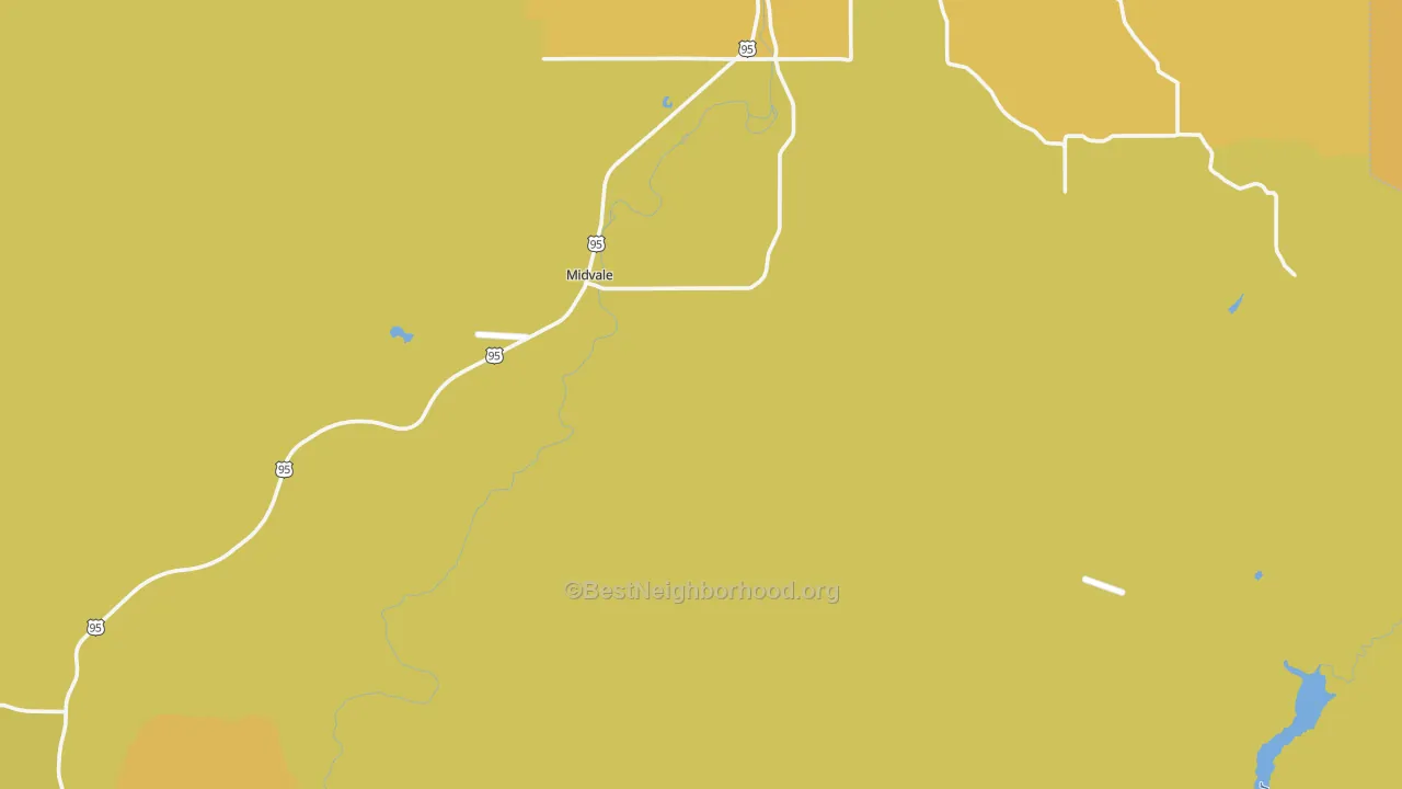 Map of the best neighborhoods in the Midvale area, with better matches in green and worse matches in red