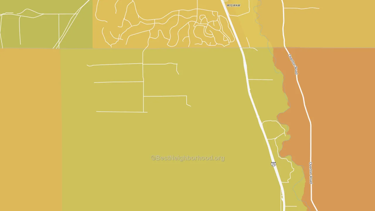 Map of the best neighborhoods in the Midway area, with better matches in green and worse matches in red