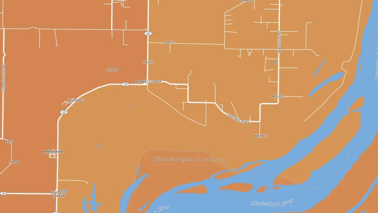 Map of the best neighborhoods in the Midway Corner area, with better matches in green and worse matches in red