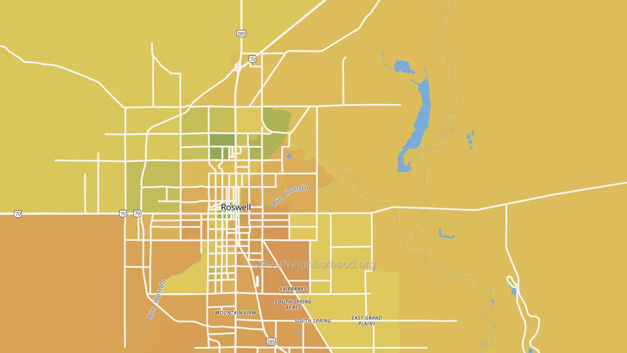 Map of the best neighborhoods in the Midway area, with better matches in green and worse matches in red