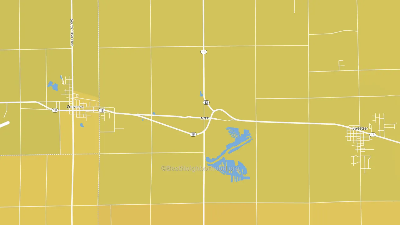 Map of the best neighborhoods in the Mier area, with better matches in green and worse matches in red