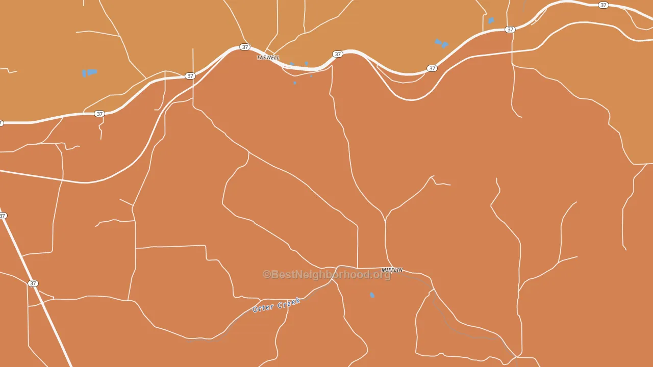 Map of the best neighborhoods in the Mifflin area, with better matches in green and worse matches in red