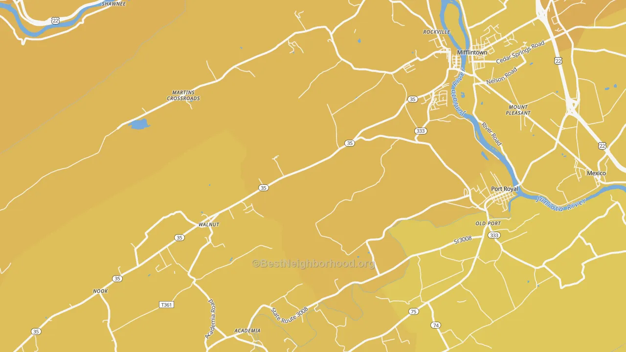 Map of the best neighborhoods in the Mifflin area, with better matches in green and worse matches in red