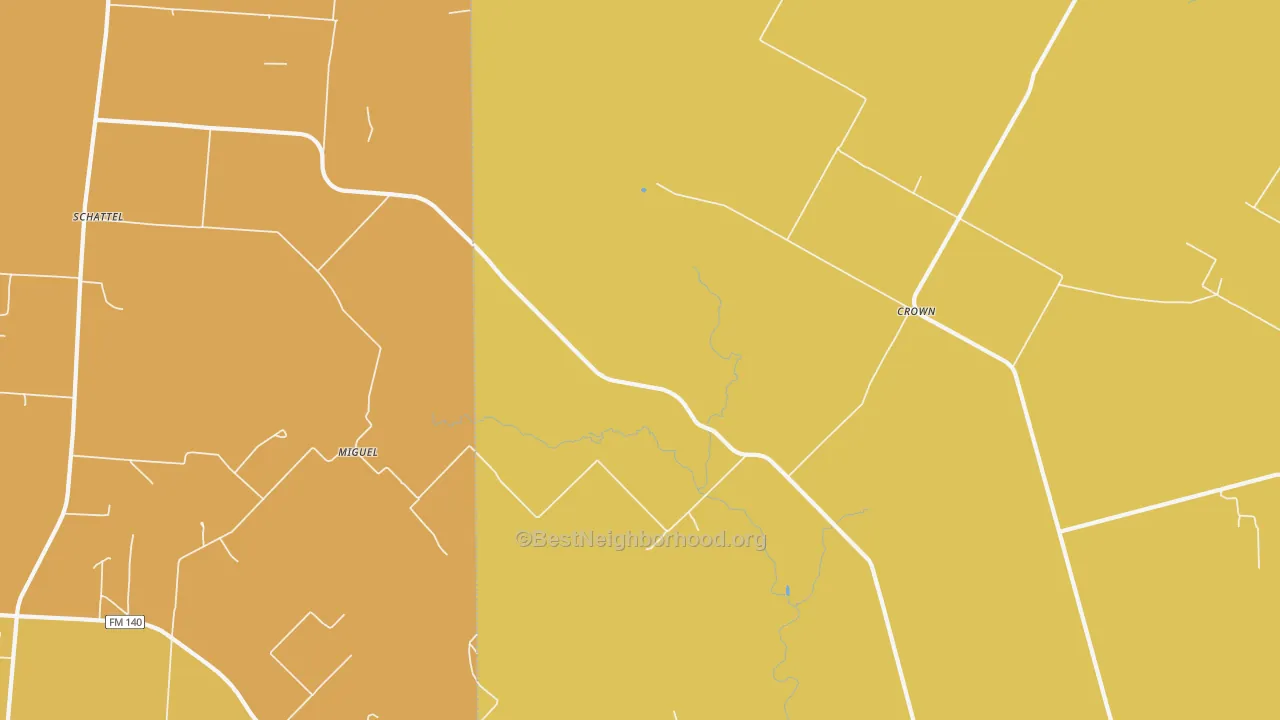 Map of the best neighborhoods in the Miguel area, with better matches in green and worse matches in red