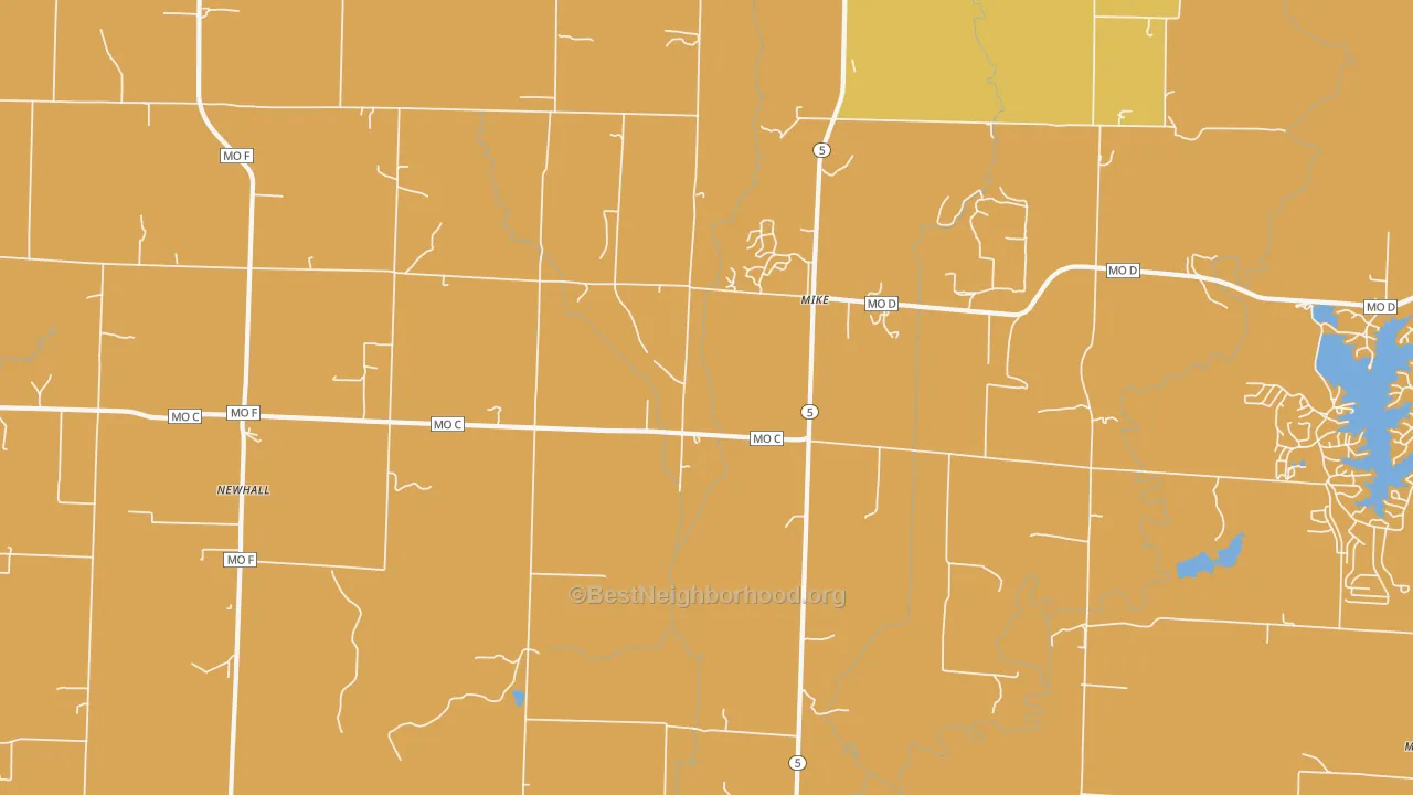 Map of the best neighborhoods in the Mike area, with better matches in green and worse matches in red