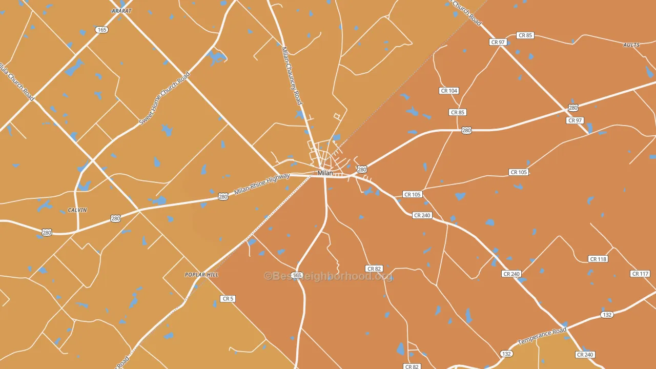 Map of the best neighborhoods in the Milan area, with better matches in green and worse matches in red