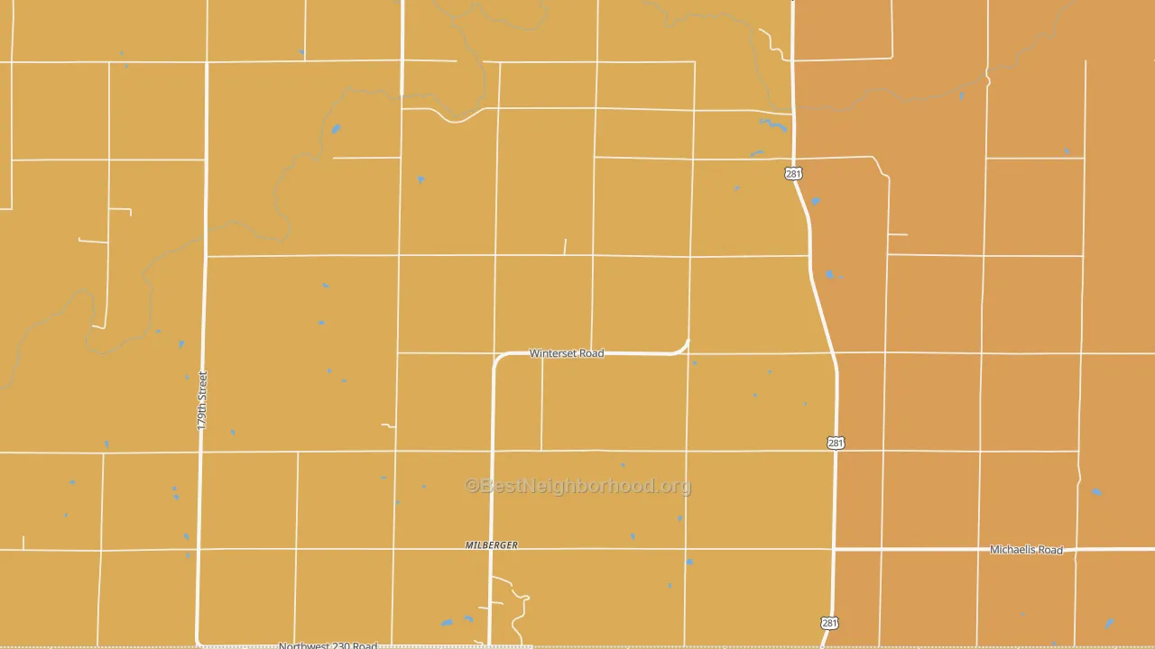 Map of the best neighborhoods in the Milberger area, with better matches in green and worse matches in red