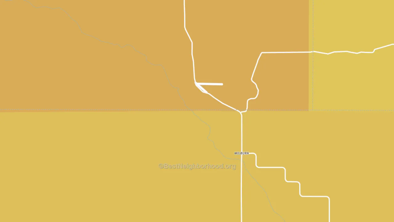 Map of the best neighborhoods in the Milburn area, with better matches in green and worse matches in red