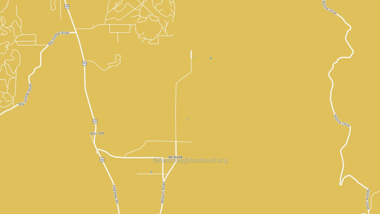 Map of the best neighborhoods in the Milburn area, with better matches in green and worse matches in red