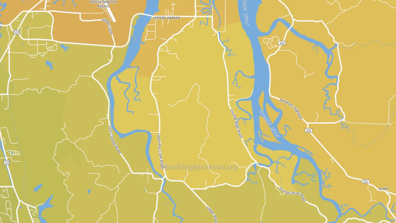 Map of the best neighborhoods in the Miles Crossing area, with better matches in green and worse matches in red
