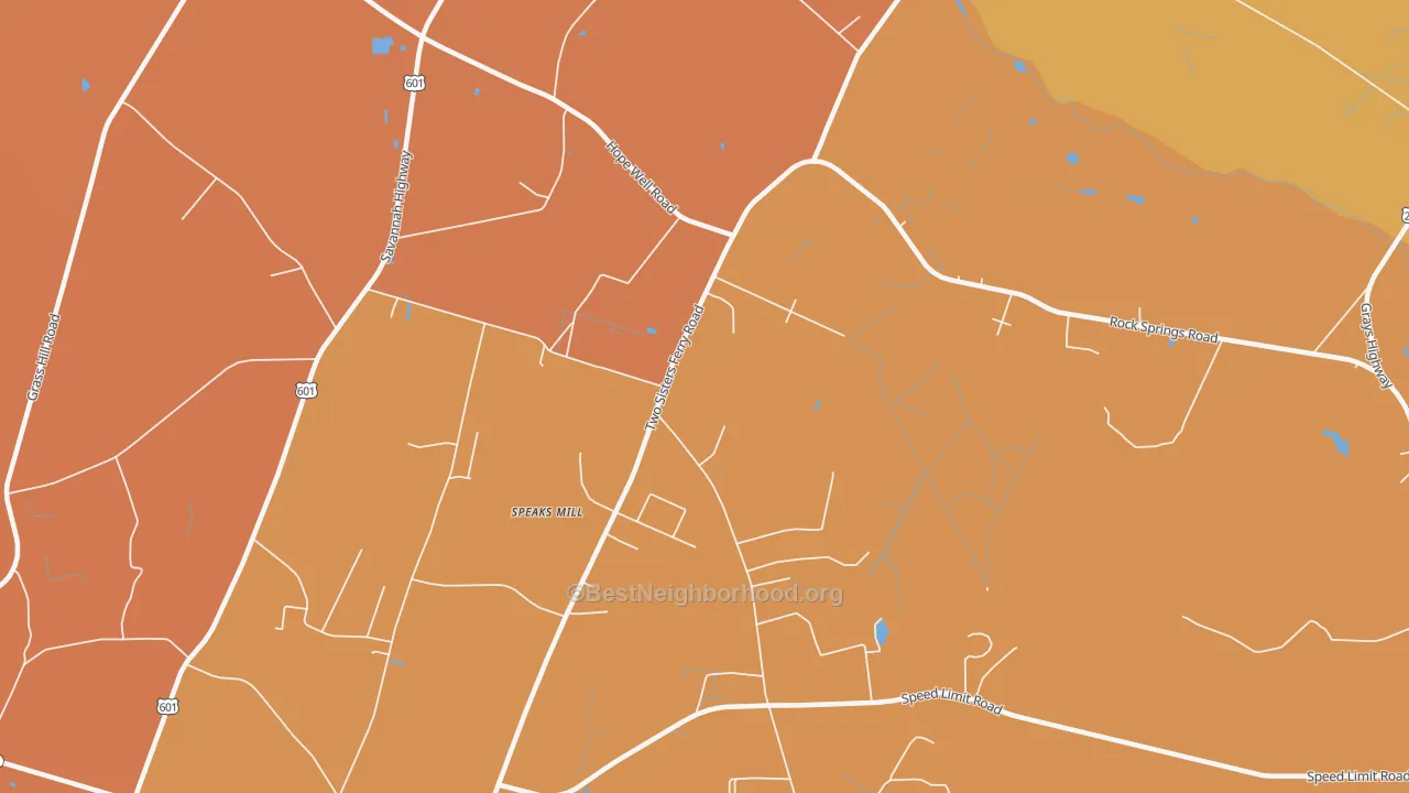 Map of the best neighborhoods in the Miley area, with better matches in green and worse matches in red