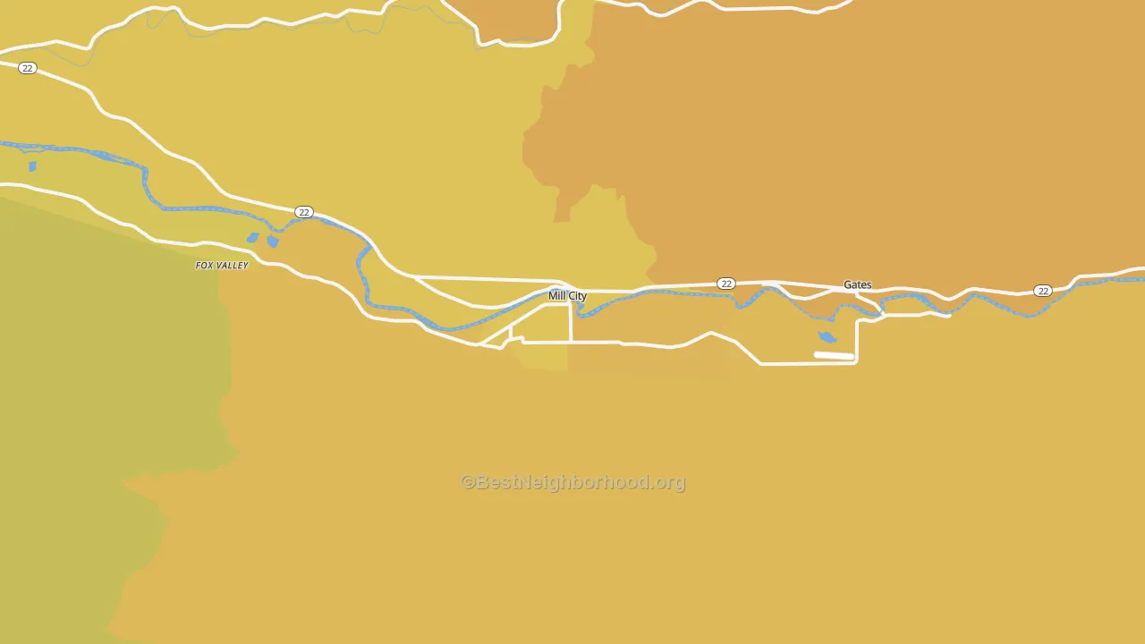 Map of the best neighborhoods in the Mill City area, with better matches in green and worse matches in red