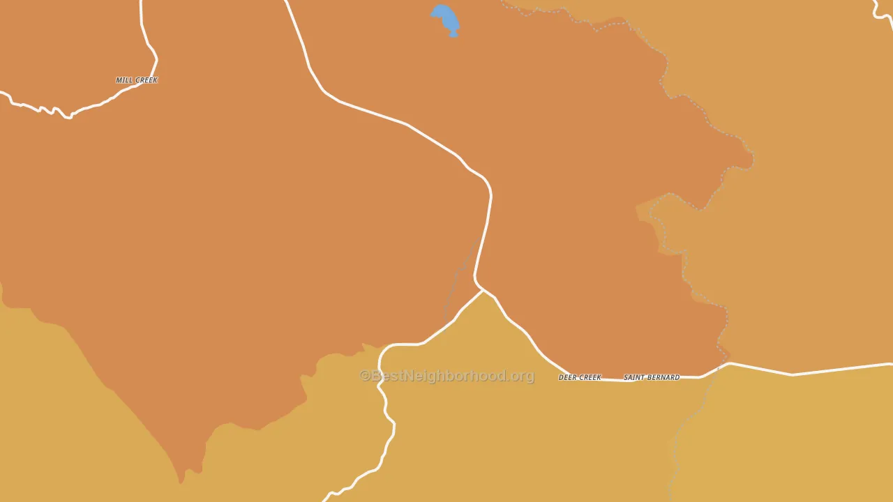 Map of the best neighborhoods in the Mill Creek area, with better matches in green and worse matches in red