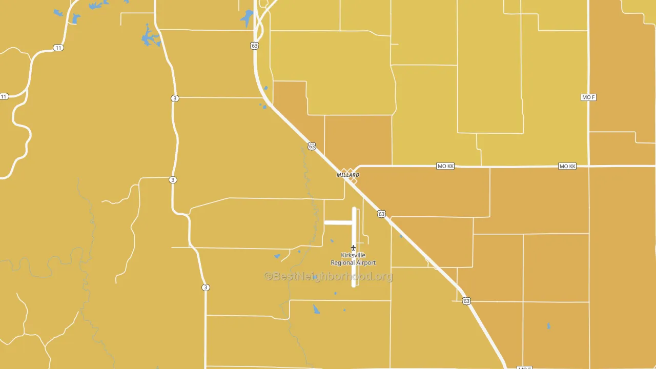 Map of the best neighborhoods in the Millard area, with better matches in green and worse matches in red