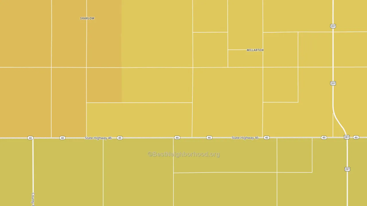 Map of the best neighborhoods in the Millarton area, with better matches in green and worse matches in red