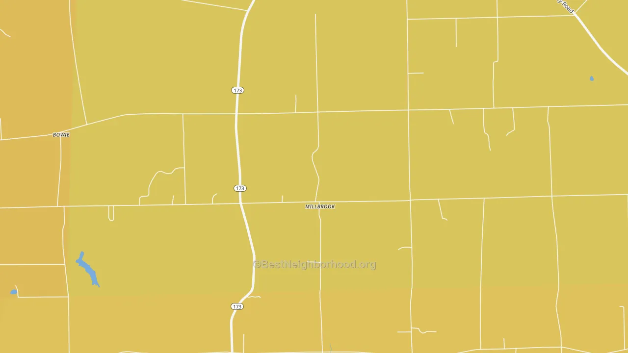 Map of the best neighborhoods in the Millbrook area, with better matches in green and worse matches in red
