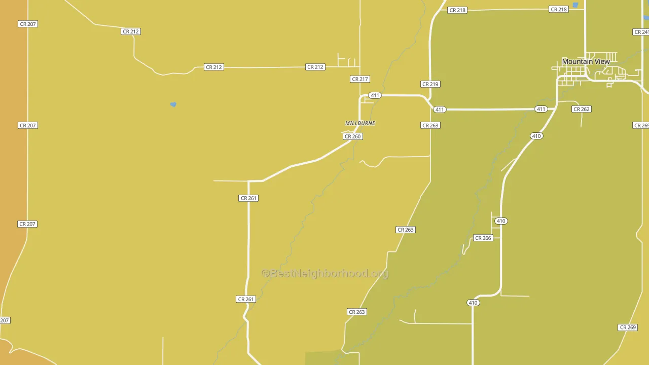Map of the best neighborhoods in the Millburne area, with better matches in green and worse matches in red