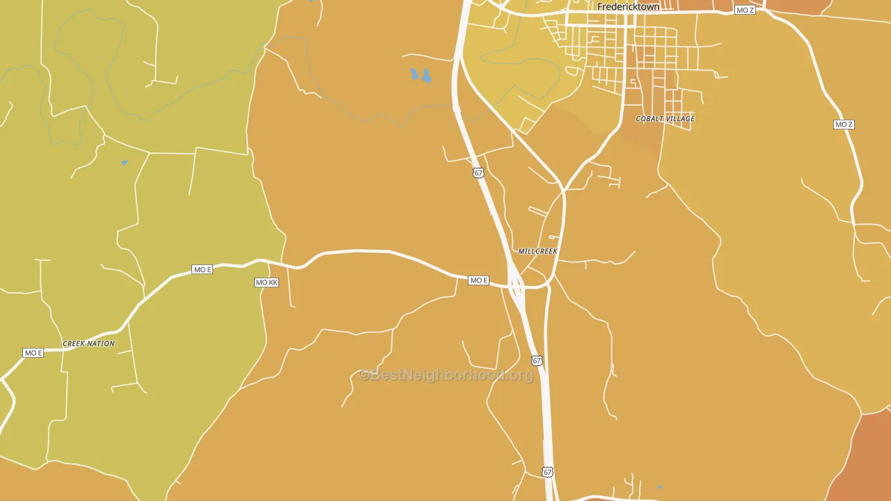 Map of the best neighborhoods in the Millcreek area, with better matches in green and worse matches in red