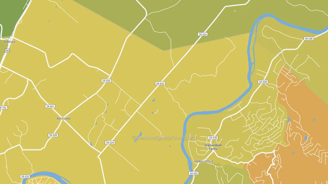Map of the best neighborhoods in the Milldale area, with better matches in green and worse matches in red