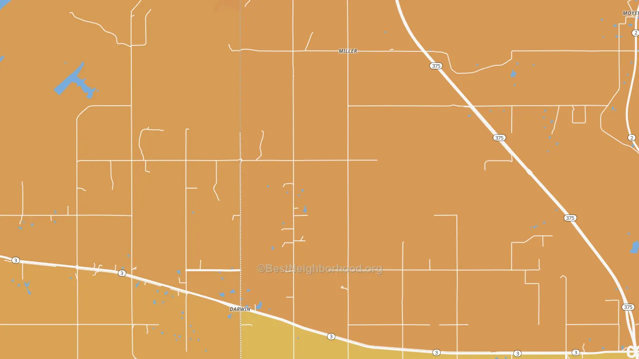 Map of the best neighborhoods in the Miller area, with better matches in green and worse matches in red