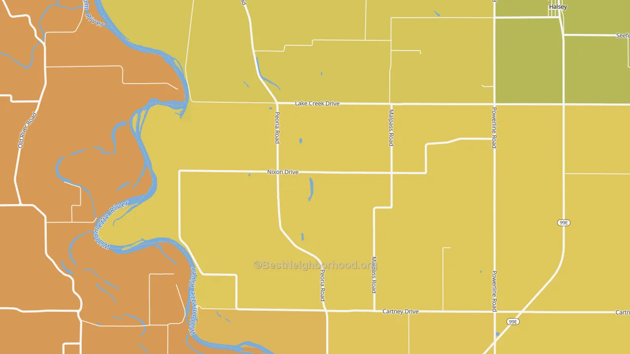Map of the best neighborhoods in the Miller area, with better matches in green and worse matches in red
