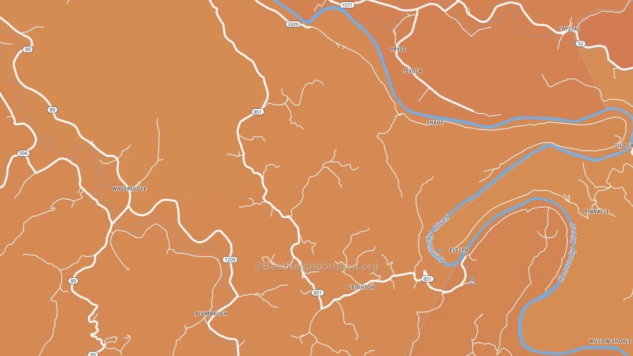 Map of the best neighborhoods in the Millers Creek area, with better matches in green and worse matches in red
