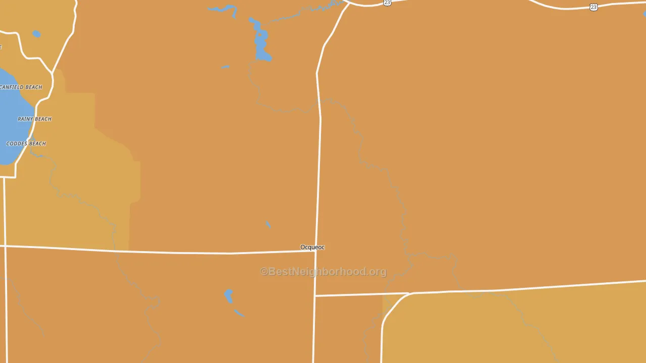 Map of the best neighborhoods in the Millersburg area, with better matches in green and worse matches in red