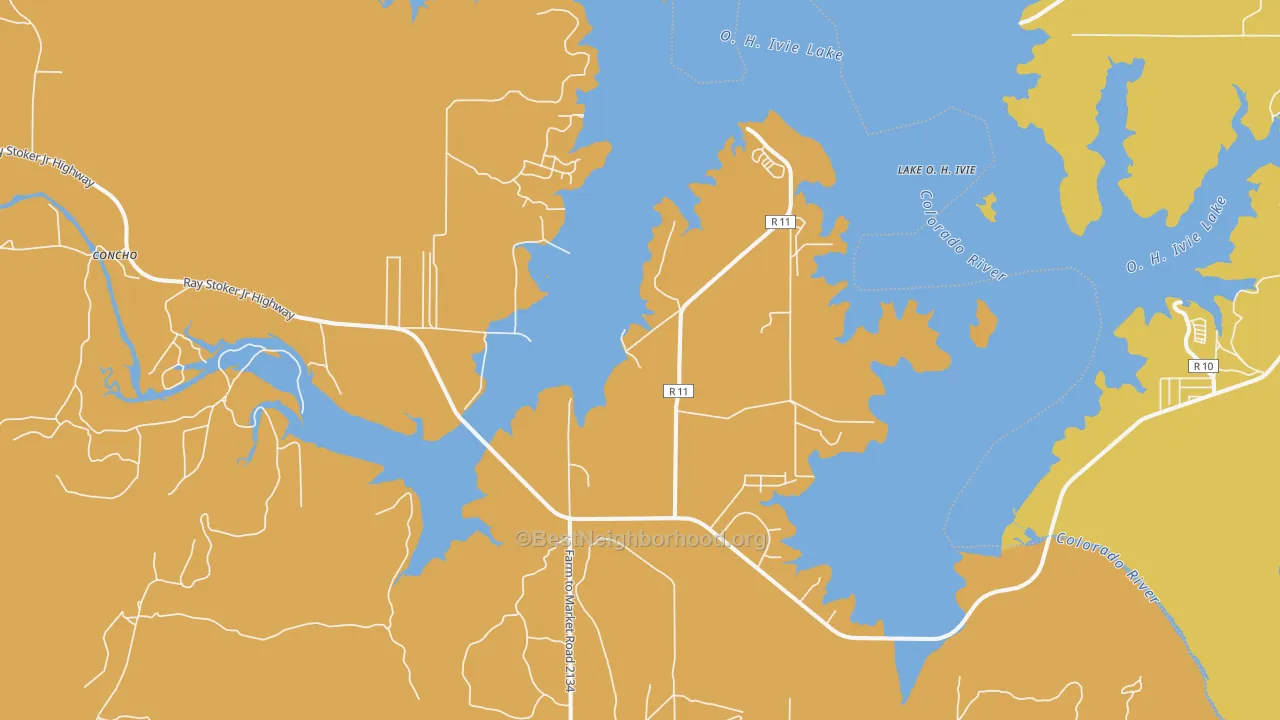 Map of the best neighborhoods in the Millersview area, with better matches in green and worse matches in red