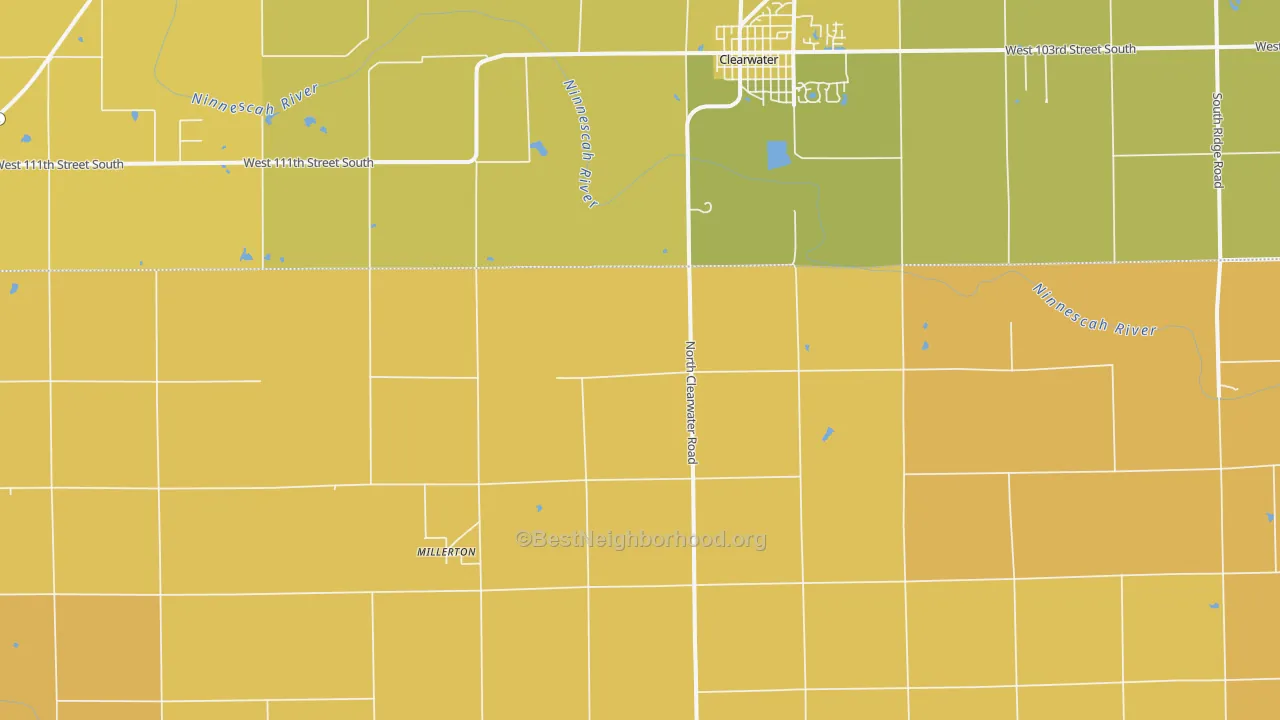 Map of the best neighborhoods in the Millerton area, with better matches in green and worse matches in red