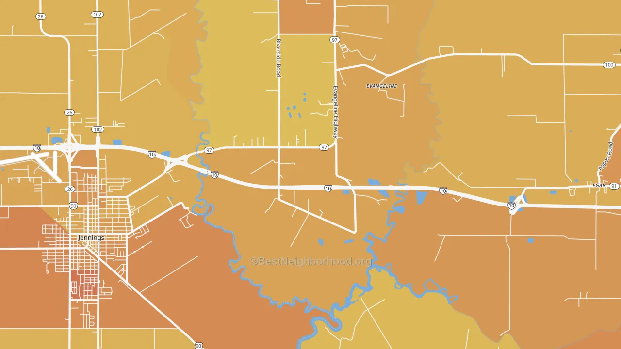 Map of the best neighborhoods in the Millerville area, with better matches in green and worse matches in red