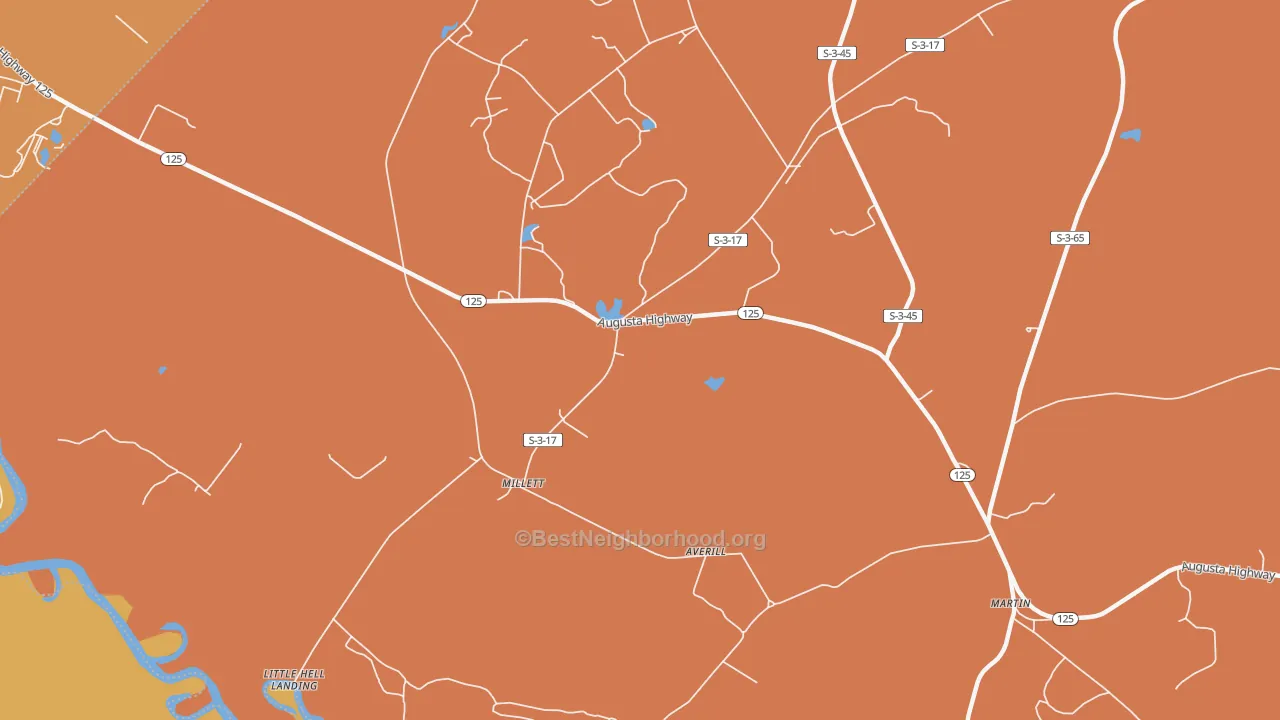 Map of the best neighborhoods in the Millett area, with better matches in green and worse matches in red