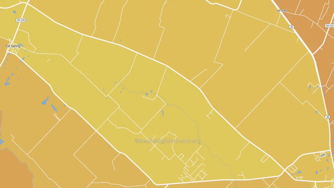 Map of the best neighborhoods in the Millheim area, with better matches in green and worse matches in red