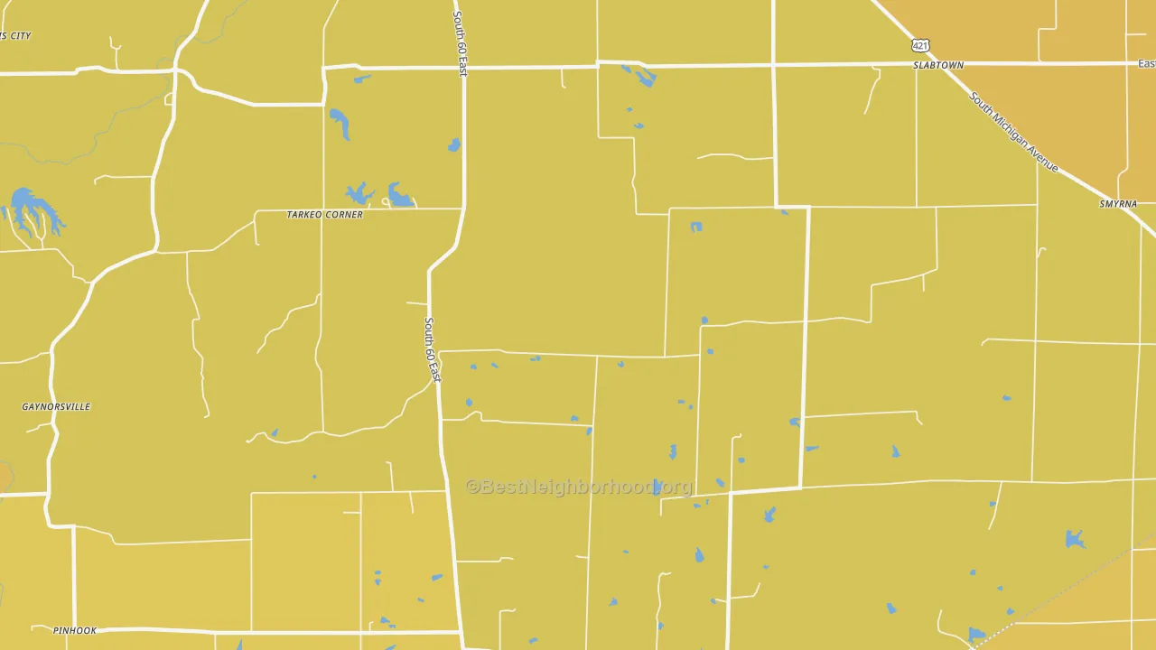 Map of the best neighborhoods in the Millhousen area, with better matches in green and worse matches in red