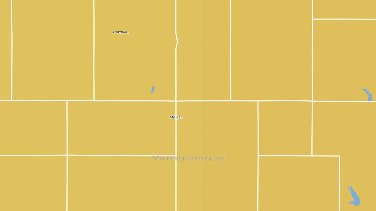 Map of the best neighborhoods in the Milligan area, with better matches in green and worse matches in red