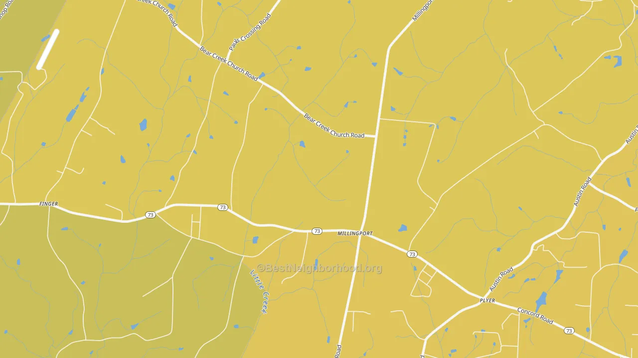 Map of the best neighborhoods in the Millingport area, with better matches in green and worse matches in red
