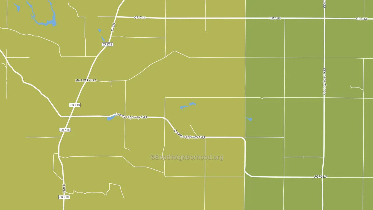 Map of the best neighborhoods in the Millnerville area, with better matches in green and worse matches in red