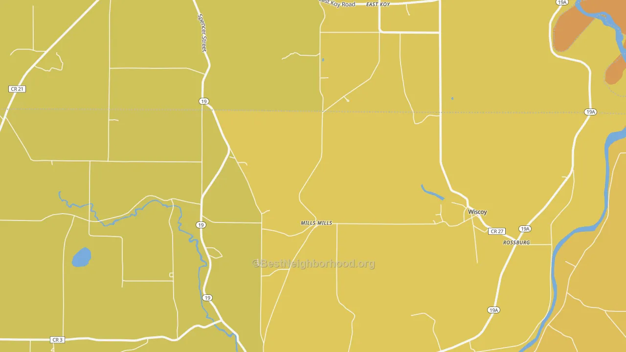 Map of the best neighborhoods in the Mills Mills area, with better matches in green and worse matches in red