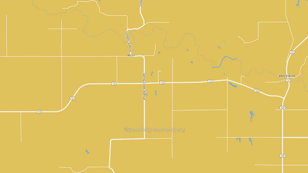 Map of the best neighborhoods in the Mills area, with better matches in green and worse matches in red