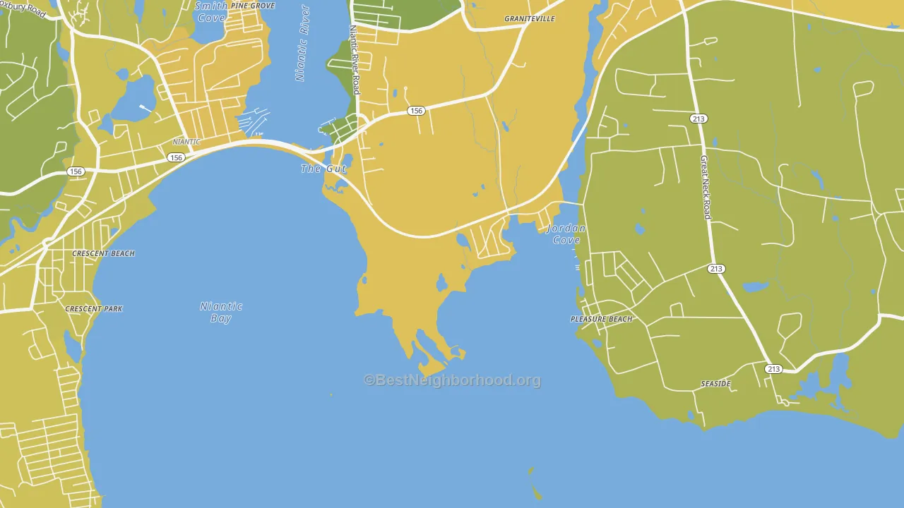 Map of the best neighborhoods in the Millstone area, with better matches in green and worse matches in red