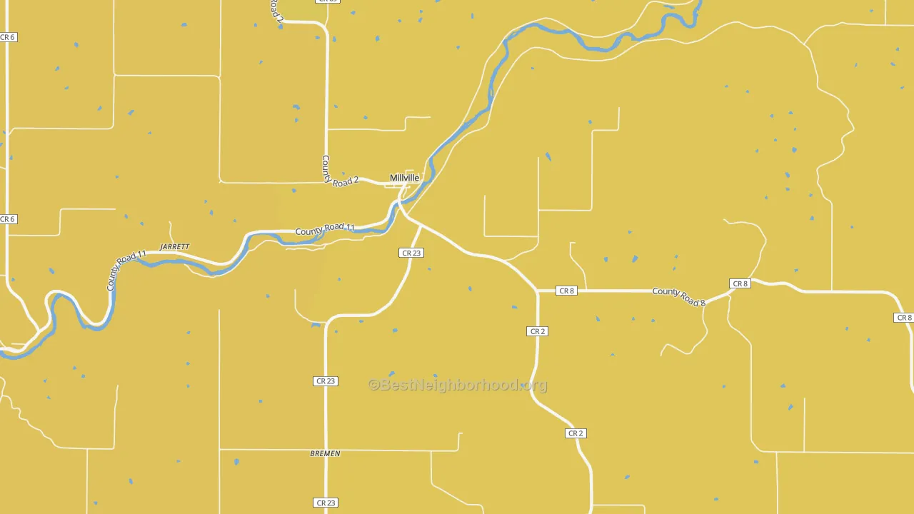 Map of the best neighborhoods in the Millville area, with better matches in green and worse matches in red