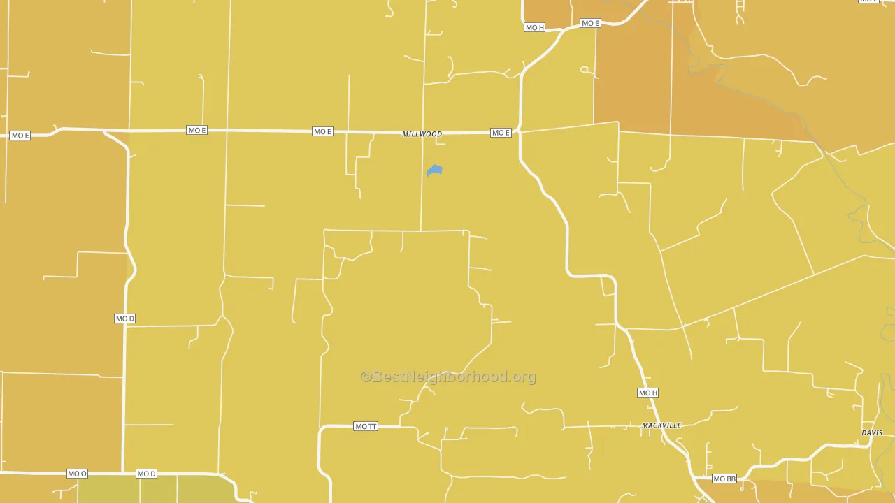Map of the best neighborhoods in the Millwood area, with better matches in green and worse matches in red