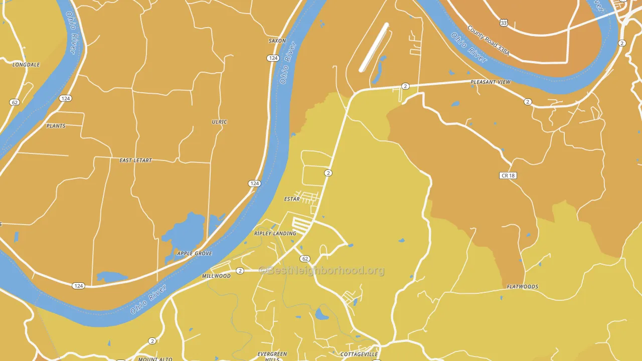 Map of the best neighborhoods in the Millwood area, with better matches in green and worse matches in red