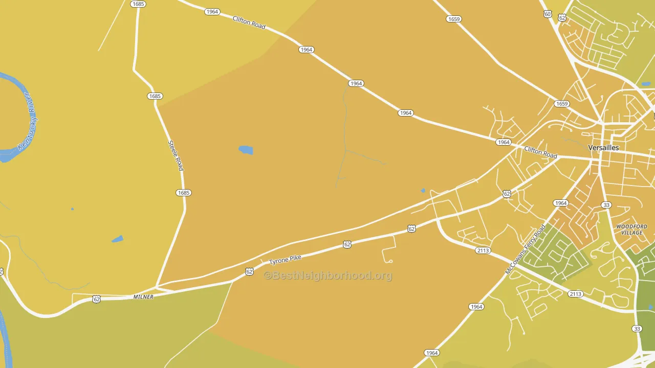 Map of the best neighborhoods in the Milner area, with better matches in green and worse matches in red