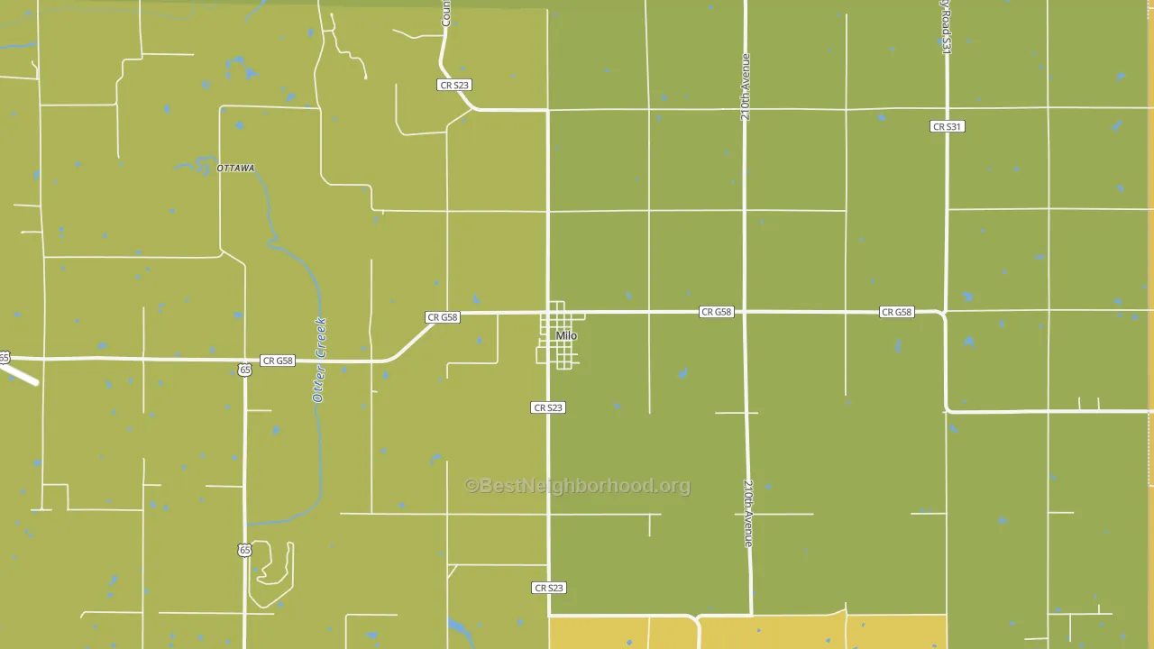 Map of the best neighborhoods in the Milo area, with better matches in green and worse matches in red