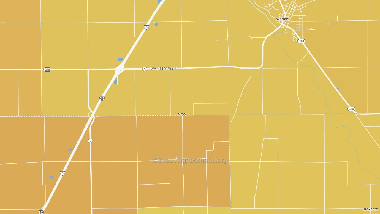 Map of the best neighborhoods in the Milo area, with better matches in green and worse matches in red