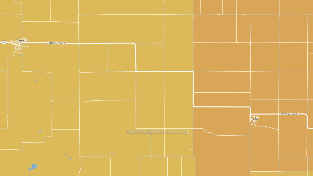 Map of the best neighborhoods in the Milo area, with better matches in green and worse matches in red