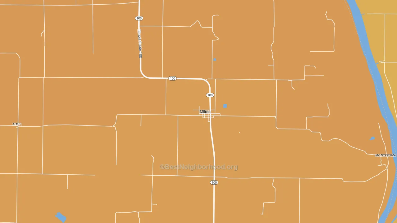 Map of the best neighborhoods in the Milton area, with better matches in green and worse matches in red